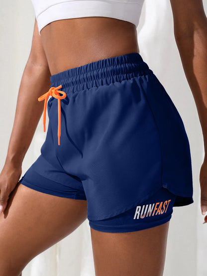 Women's High Rise Yoga Shorts With Elastic Running Shorts Two Pieces Pants With Inside Layer