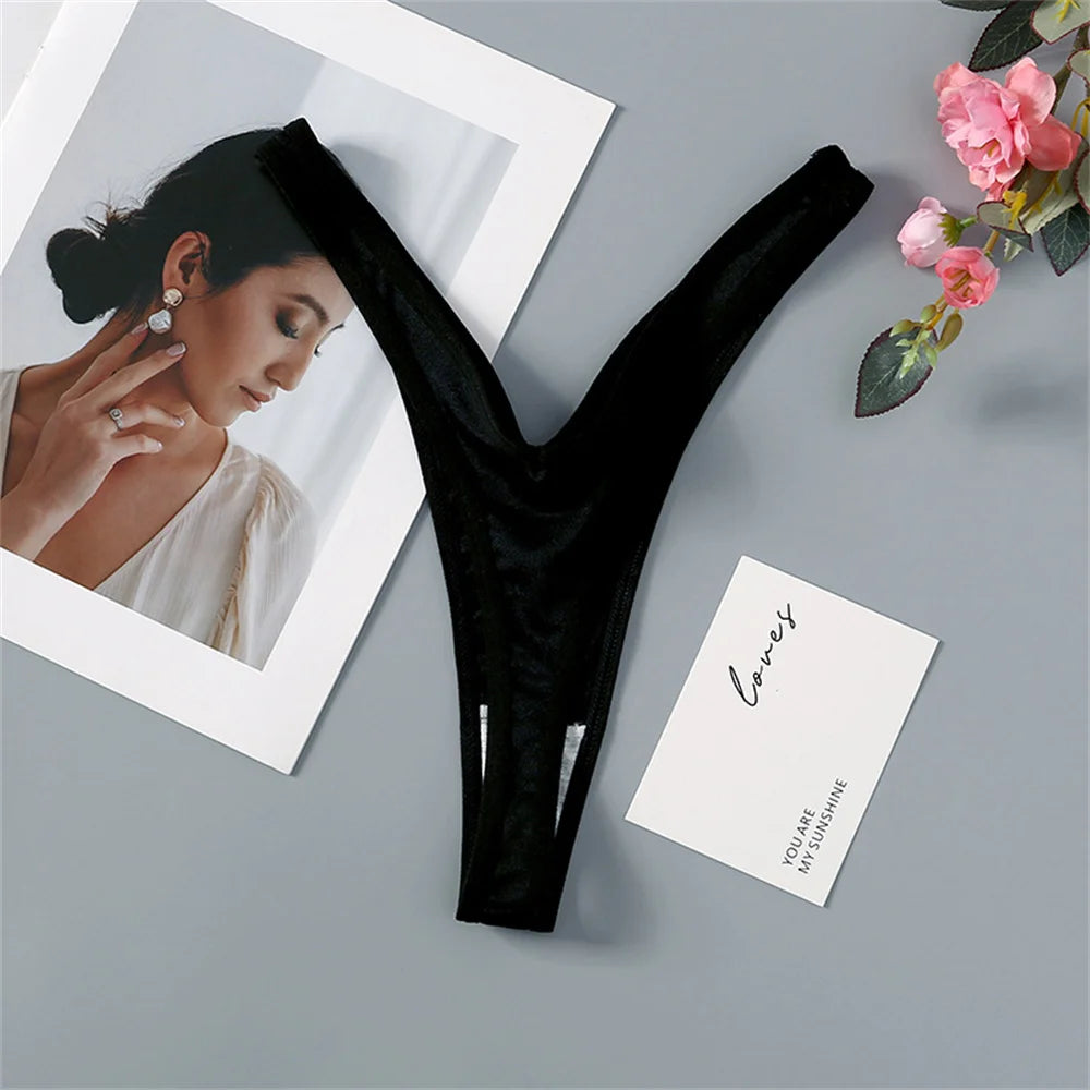 High Slit Deep V Thong for Women Low Waist Seamless G Strings Breathable Elastic Ladies V Strings Plus Size Underwear