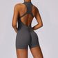 V Back Scrunch Sports Jumpsuit Women Gym Rompers Sleeveless Sportswear Zipper One-Piece Suit Yoga Clothing