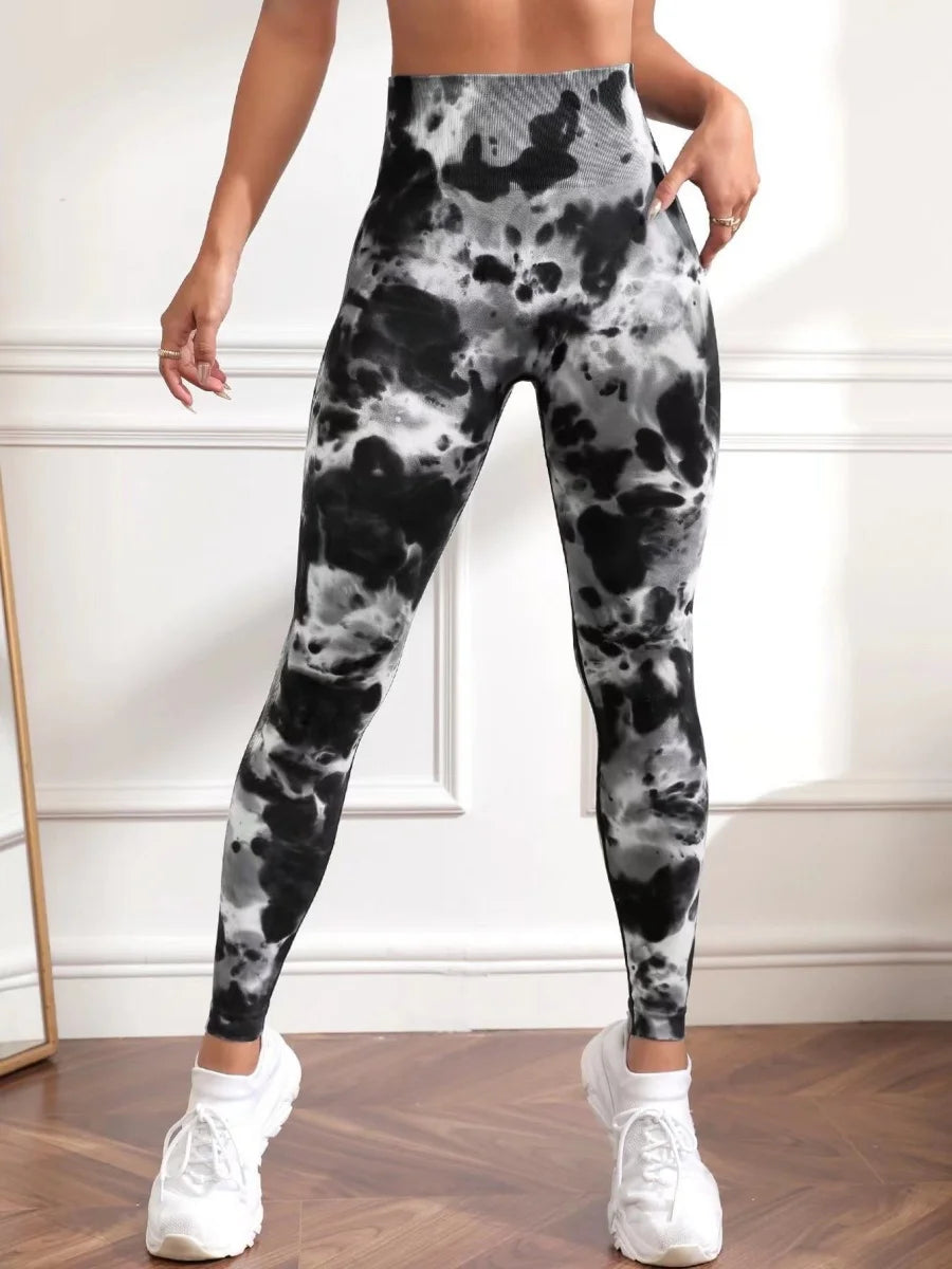 Women's 3D Print Tie Dye Sports Seamless High Waist Fitness Push Up Leggings Gym Clothing Workout Tights Pants