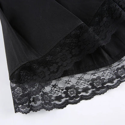 Retro Pleated Skirt Lace Up High Waist Plaid Mesh Stitching Hem Y2K Aesthetic Gothic Black Mini Skirt The Clothing Company Sydney