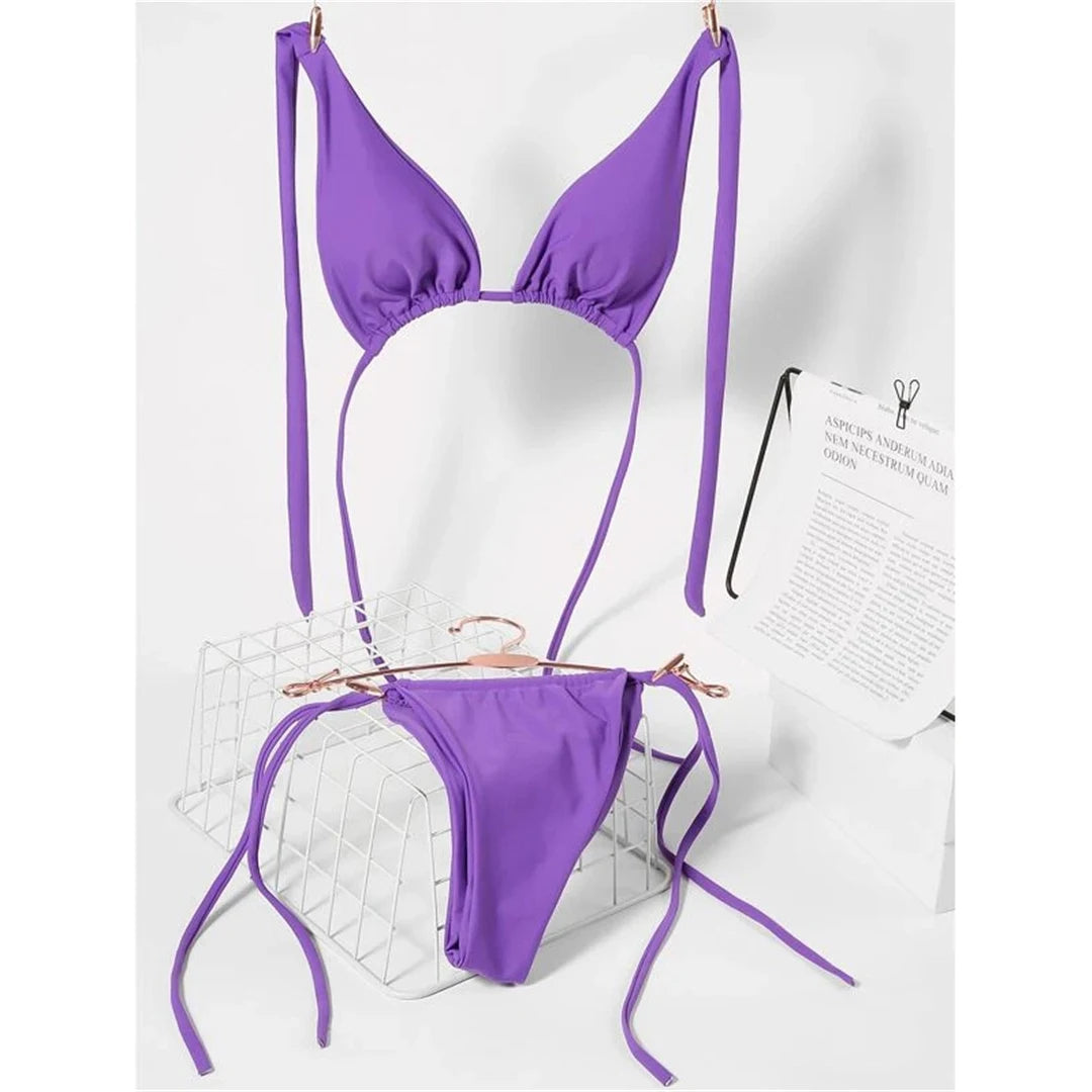 2 Piece Halter Mini Micro Thong Bikini Female Swimsuit Women Bikini set Bather Bathing Suit Swimwear The Clothing Company Sydney