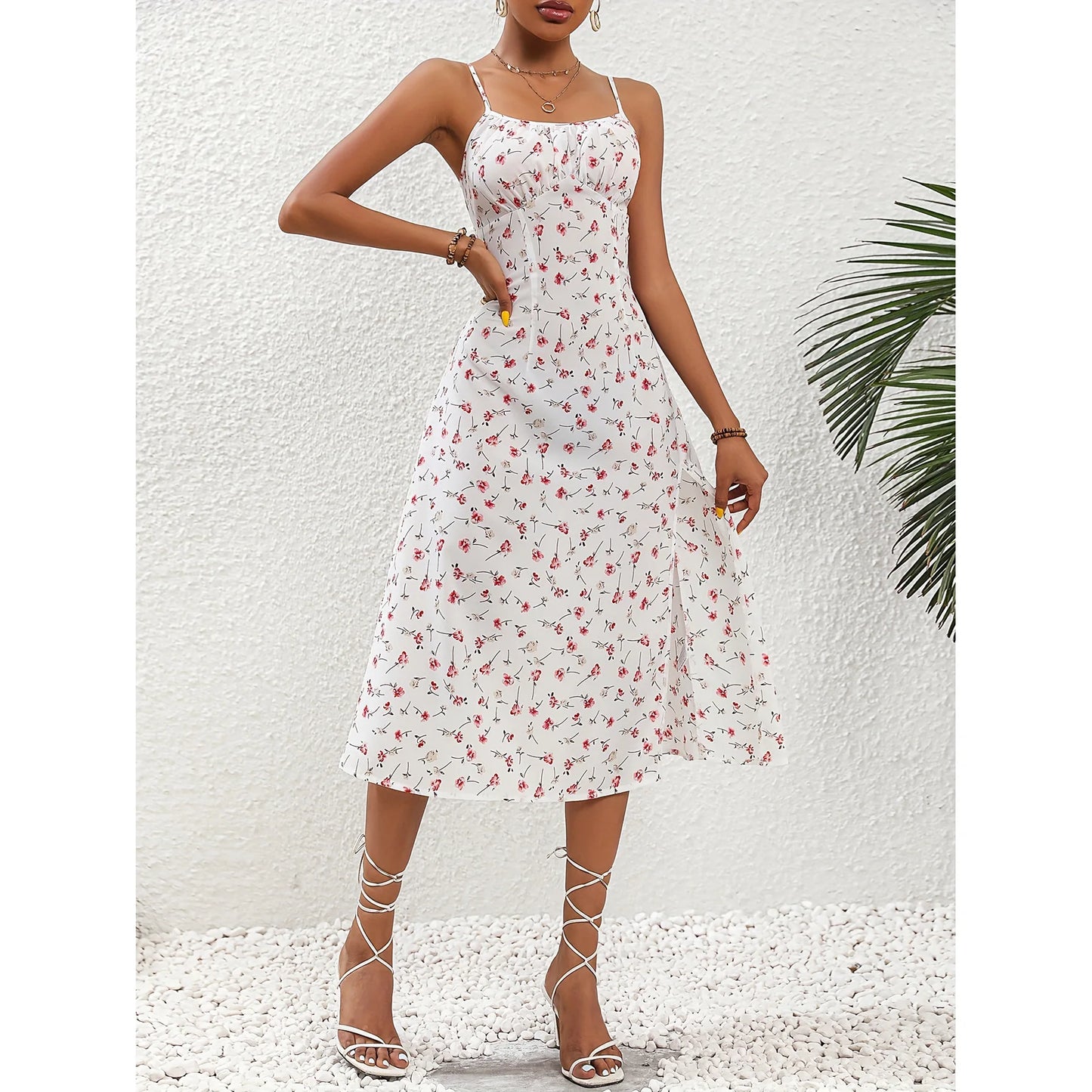 Summer Polka Dot Printed Women's Elegant Square Neck Sleeveless Chiffon Long Beach Dress The Clothing Company Sydney