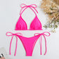 Women's Thong Solid Color Bikini Set Side Halter Tie Swimsuit Ladies Split Strap Adjustable Brazilian Swimwear Beachwear The Clothing Company Sydney