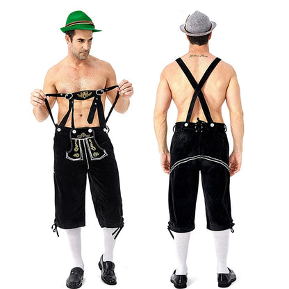 Men's Carnival Munich Oktoberfest Costume Faux Leather Pants Waiter Cosplay Fancy Party Dress