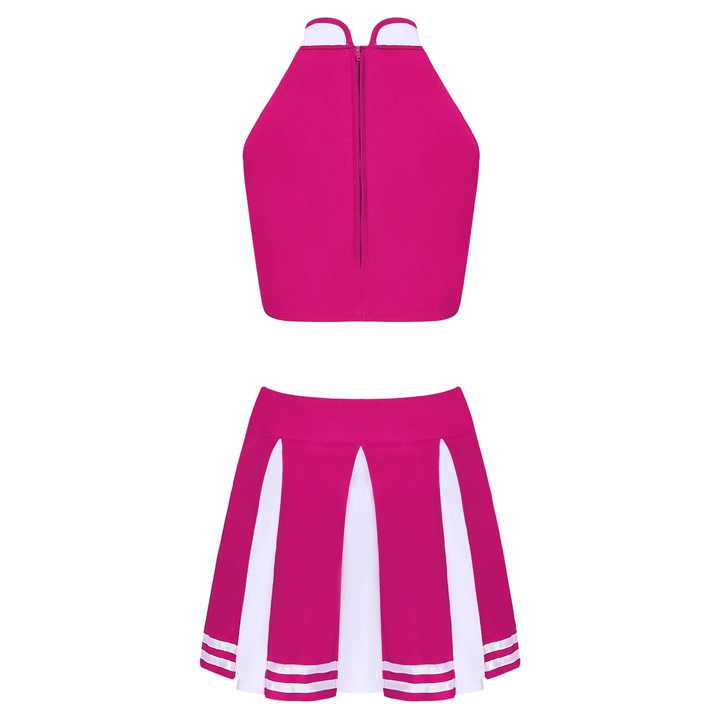 Women's Cheerleading Costume Uniform Carnival Cosplay Outfit Stand Collar Sleeveless Crop Top with Mini Pleated Skirt