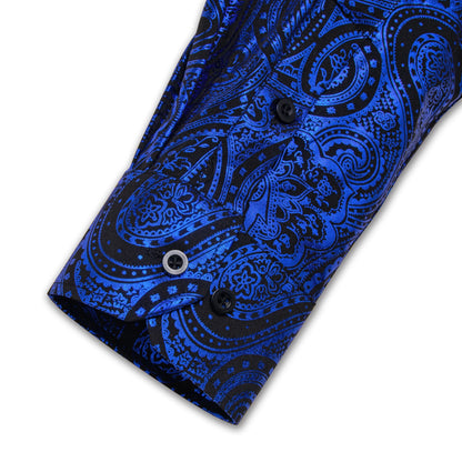 Pink Blue Red Paisley Print Men's Long Sleeve Social Men Clothing Tops Slim Fit Dress Shirts