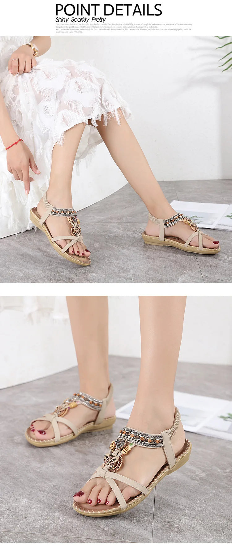 Women Fashion  Flat Flower Rhinestone Open Toe Outdoor Wear Beach Sandals