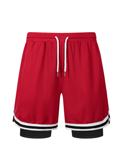 2 in 1 Summer Men's Sports Elastic Waist Basketball Training Shorts Fitness Running Breathable Quick Dry Sportswear Bottoms