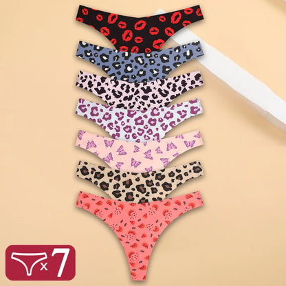 7 Pack Ice Silk G-String Thong Women One Piece Seamless Panties Low Waist Print Underwear Lingerie The Clothing Company Sydney