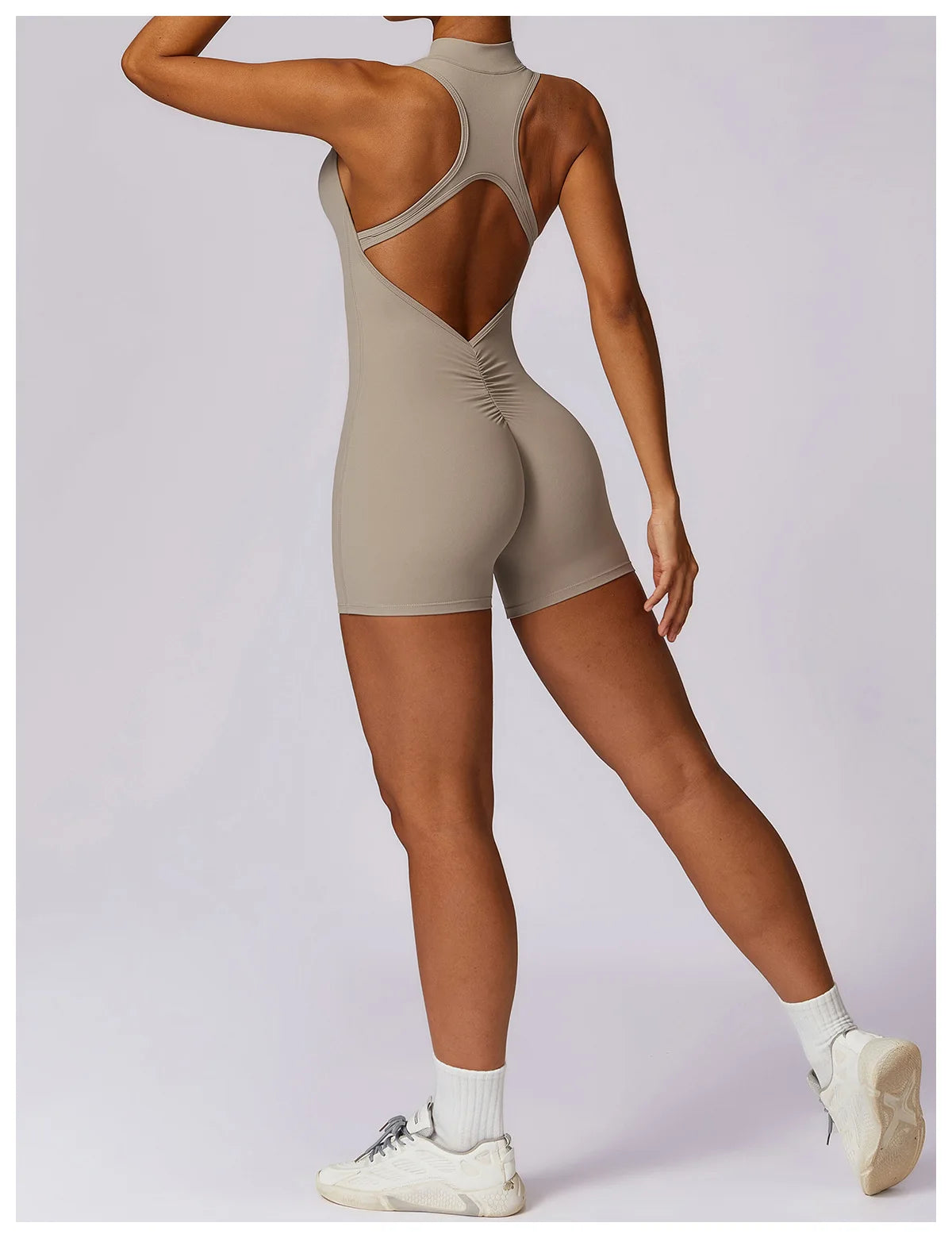 V Back Scrunch Sports Jumpsuit Women Gym Rompers Sleeveless Sportswear Zipper One-Piece Suit Yoga Clothing