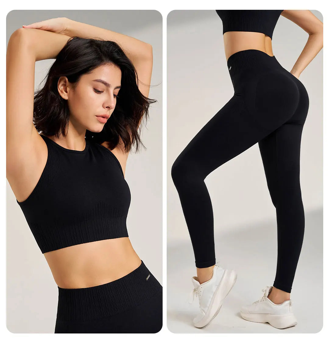 Yoga Matching Outfit Set Women's High Waist Leggings and Top Two Piece Seamless Fitness Exercise Fitness Workout Activewear