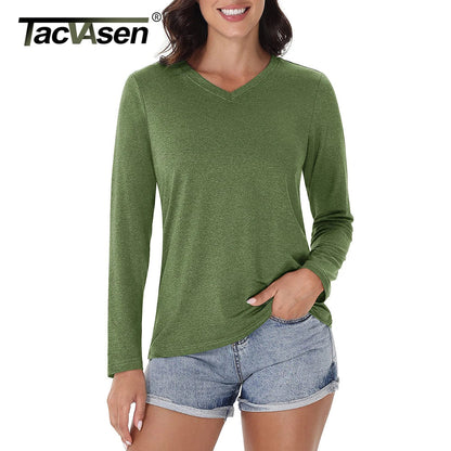 UPF 50+ Sun Protection Long Sleeve Shirts Womens V Neck Summer T-Shirts Outdoor Athletic Workout Running Gym Sportswear The Clothing Company Sydney