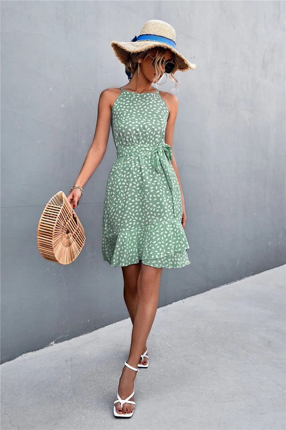 Summer Boho Dress Women Floral Print Mini Female Spaghetti Strap Short Dress Ladies Lace Up Slim Sleeveless Dress The Clothing Company Sydney