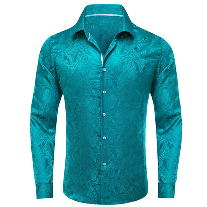 Men's Paisley Teal Blue Pink Grey Shirts Long Sleeve Dress Shirt Blouse for Male Wedding Party Banquet Office Dress Shirt The Clothing Company Sydney