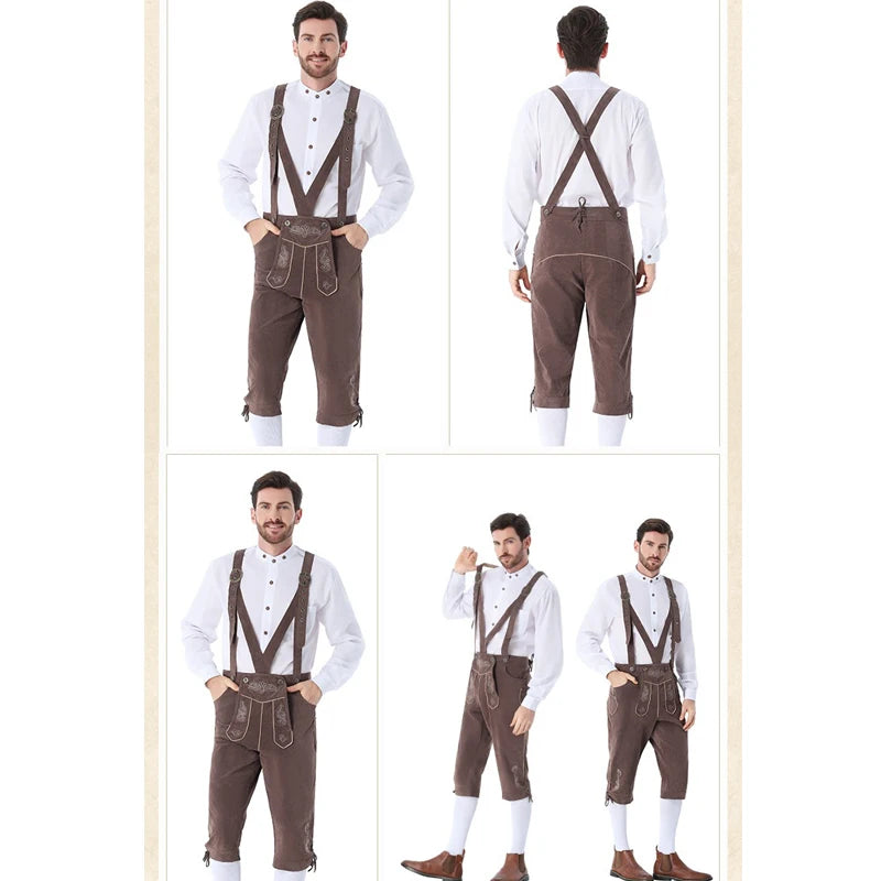 Men's Carnival Munich Oktoberfest Costume Faux Leather Pants Waiter Cosplay Fancy Party Dress