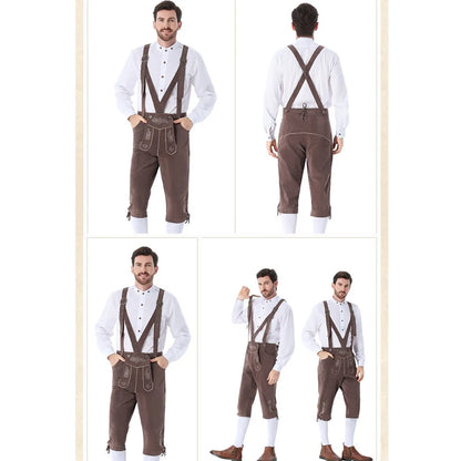 Men's Carnival Munich Oktoberfest Costume Faux Leather Pants Waiter Cosplay Fancy Party Dress