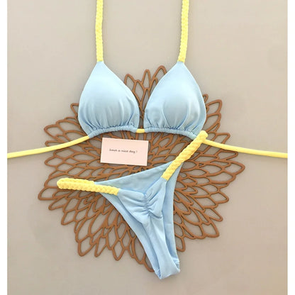 2 Piece Micro Bikini Push Up Brazilian Bikini Set Thong Solid Swimsuit Summer Beachwear Swimwear