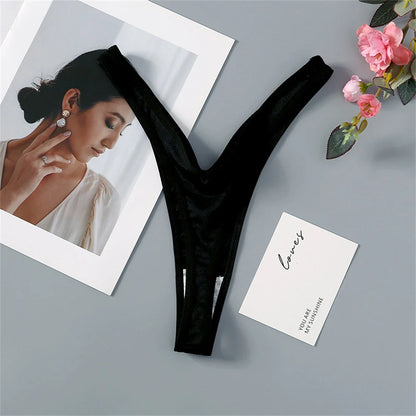 High Slit Deep V Thong for Women Low Waist Seamless G Strings Breathable Elastic Ladies V Strings Plus Size Underwear