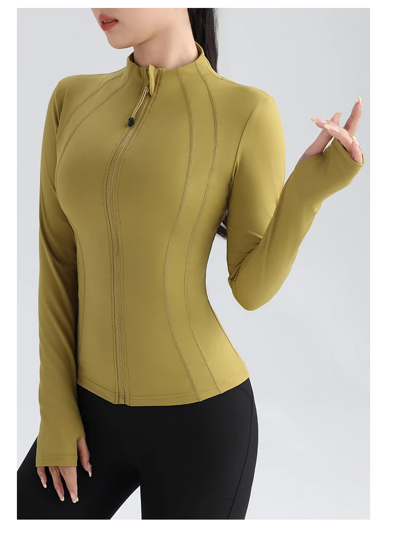 Women's Fitness Running Stretchy Tight Long Sleeve Top Sportswear Full Zip Yoga Top with Thumbholes Training Wear Jacket The Clothing Company Sydney