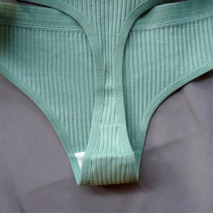 3 Pack Seamless Ribbed Cotton Thong Low Waist Bikini Briefs Sports Underwear Plus Size
