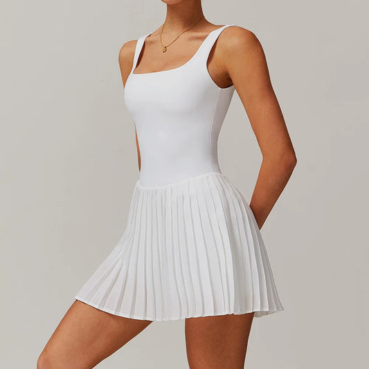 Women's Tennis Dress Jumpsuit Bottom Fitness Clothes Sports Running Pockets Pleated Skirt Sports Yoga Set Dress