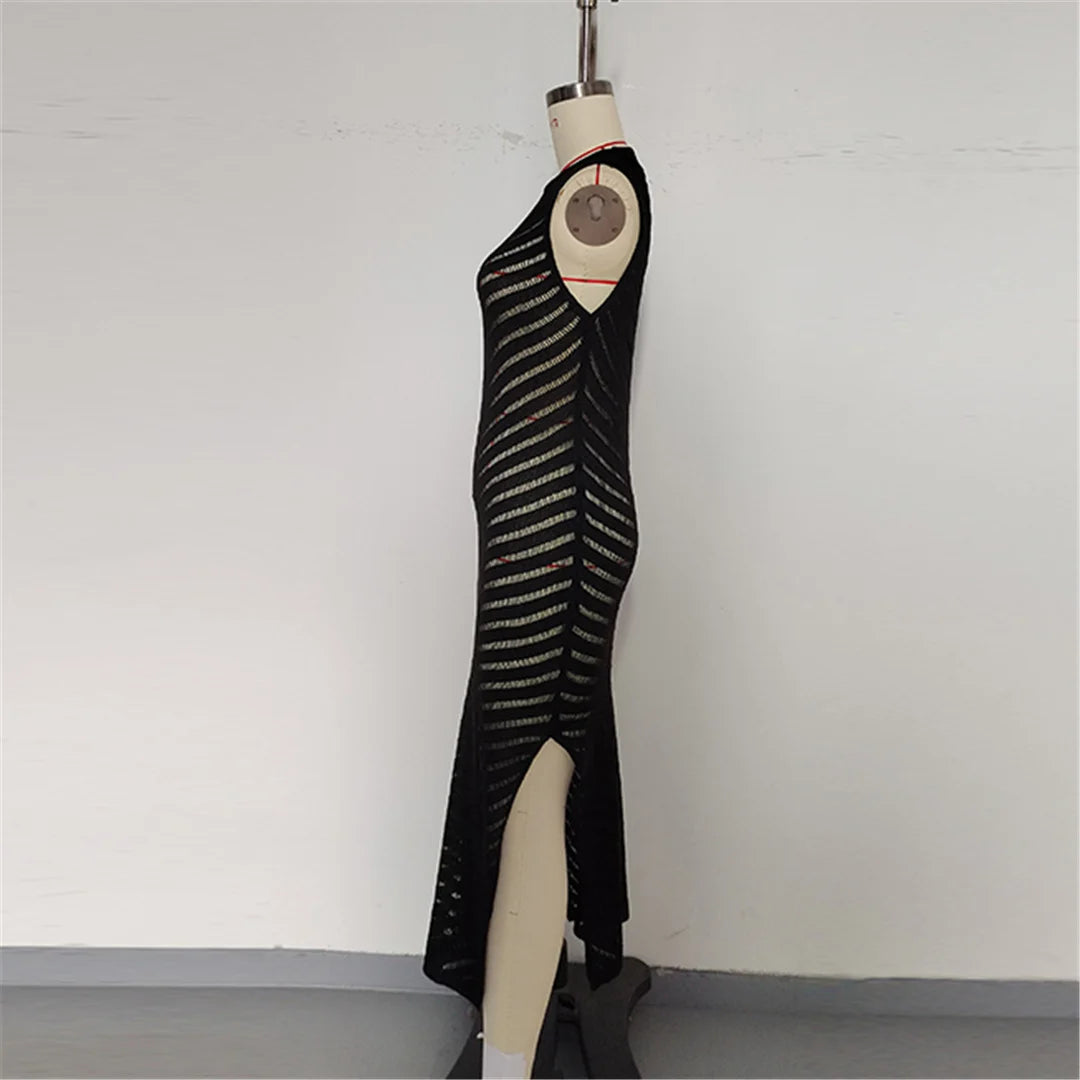 Hollow Out Sleeveless Crochet Knitted Tunic Beach Cover Up Cover-ups Mini Beach Dress Beach Wear Beachwear Female Women V6745 The Clothing Company Sydney