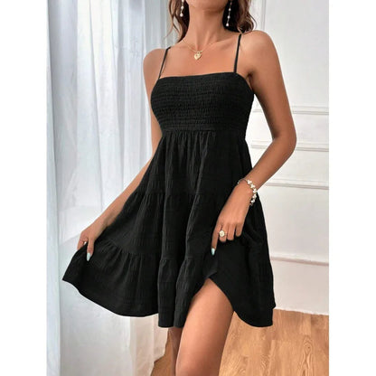Spaghetti Strap Smocked Bustier Mini Dress Blue Ruffled Tiered Swing Dress Summer Casual Vacation Beach Wear The Clothing Company Sydney