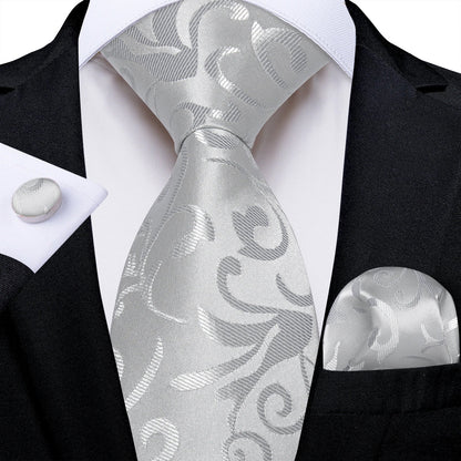 Gray Paisley Silk Tie Set – Men’s Wedding Tie, Pocket Square & Cufflinks The Clothing Company Sydney