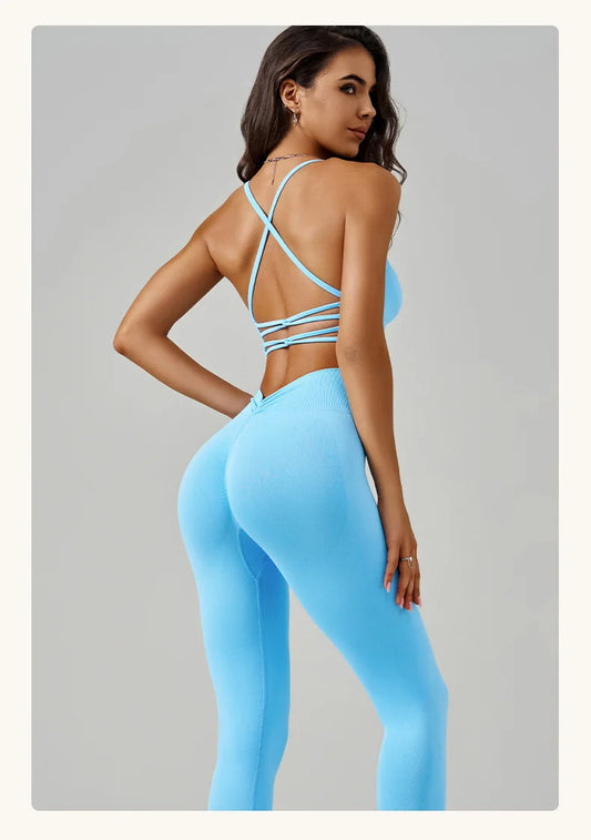 2 Piece Seamless Yoga Set Women Sports Outfit Crisscross Back Bra Fitness Suit High Waist Leggings Running Workout Tracksuit The Clothing Company Sydney