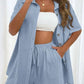 Casual Loose Single-breasted Top And Drawstring Shorts Set Fashion Ladies Suits Summer 2 Piece Set  Matching Outfits