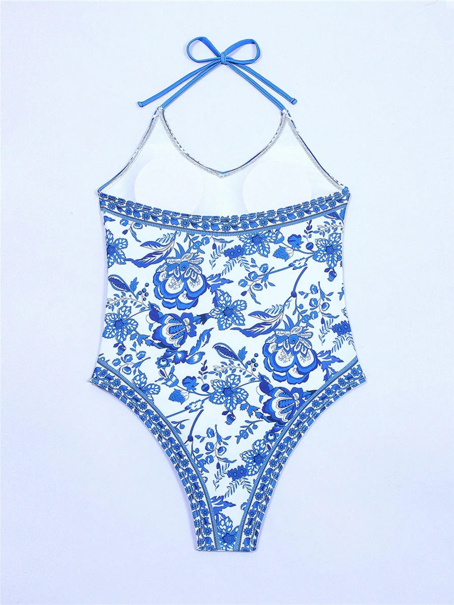 Halter String Print Swimsuit Women One Piece Swimwear Bathers Bathing Swimming Swim Suit Beachwear The Clothing Company Sydney