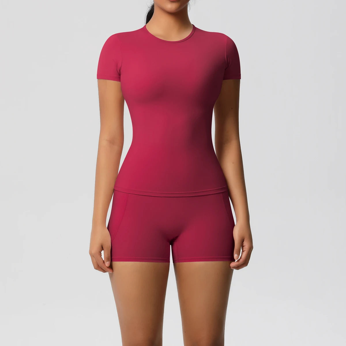 Workout Sportswear 2 Piece Piece Female Yoga Shirt Push Up Workout Clothes Outdoors Sport  High Waist  Fitness Sport Shorts