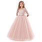 Lace Princess Dress for Girls Long Sleeve Wedding Party Gown Birthday Children Tulle Dress Teenage Formal Long Dress