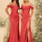 Off-the-Shoulder Spaghetti Straps Silk Satin Sheath Bridesmaid Dress Elegant Zipper Back Gowns For Wedding Guests