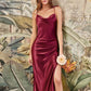 Burgundy Satin Beach Maxi Women Side Slit Adjustable Straps Evening Prom Dress Bridesmaid Dresses