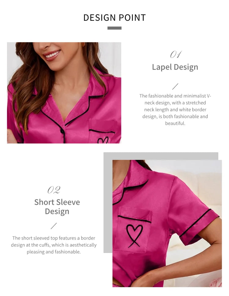 Women's Silk Satin Pyjama Set Button Down Short Sleeve Tops With Shorts 2 Pieces Sleepwear Suit Nightwear Loungewear The Clothing Company Sydney