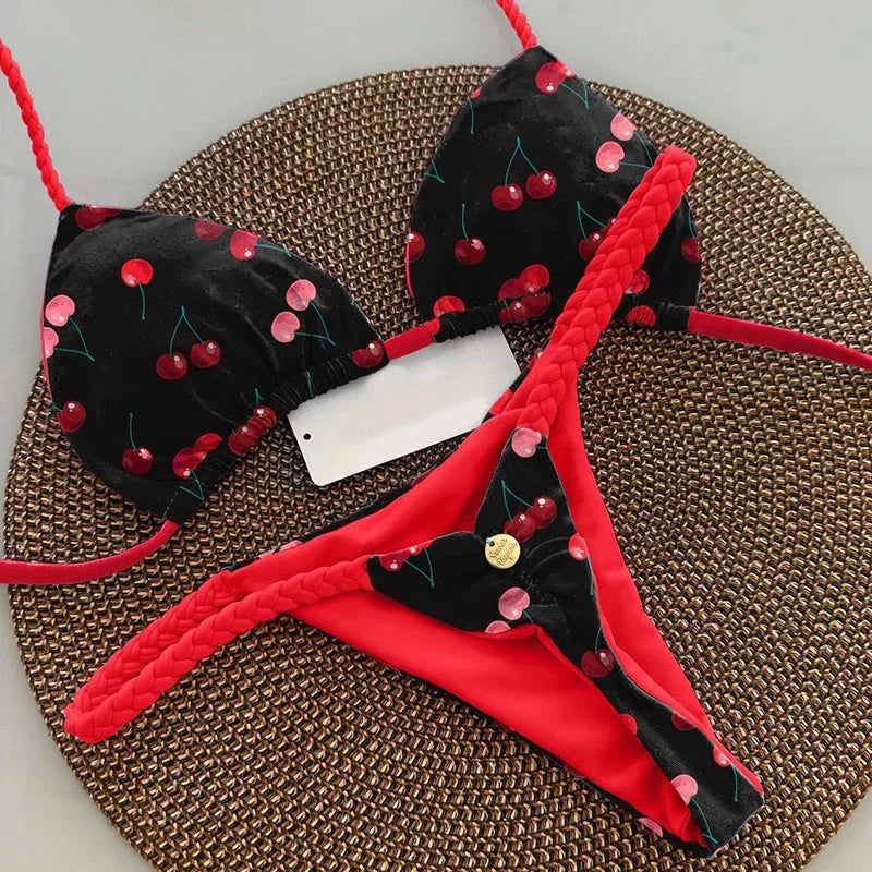 2 Piece Swimwear Leopard Printed Micro Bikini Set Striped Beachwear Summer Swimsuit Two-pieces Thong Bathing Suit