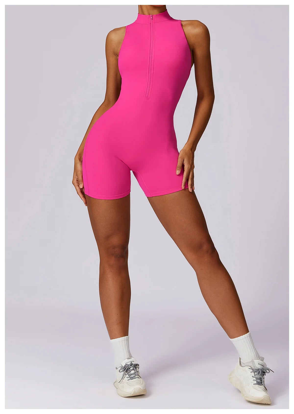 V Back Scrunch Sports Jumpsuit Women Gym Rompers Sleeveless Sportswear Zipper One-Piece Suit Yoga Clothing