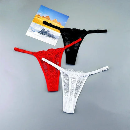 3 Pack Adjustable Transparent Thong Panties Womens Lace Underwear Low Waist T-back String Underpants The Clothing Company Sydney