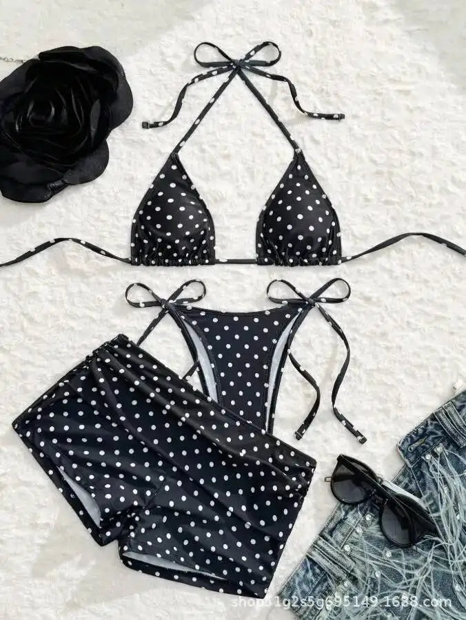 Women's three-piece bikini swimsuit set with Brazilian-style bottoms and swimwear cover-up, The Clothing Company Sydney