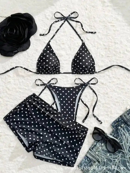 Women's three-piece bikini swimsuit set with Brazilian-style bottoms and swimwear cover-up, The Clothing Company Sydney