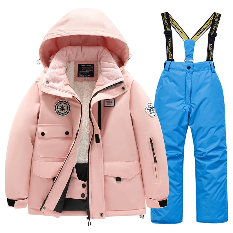 2 Piece Winter Children's skiing suit windproof Jacket and Pants waterproof thick coat for warm Snow Ski Set