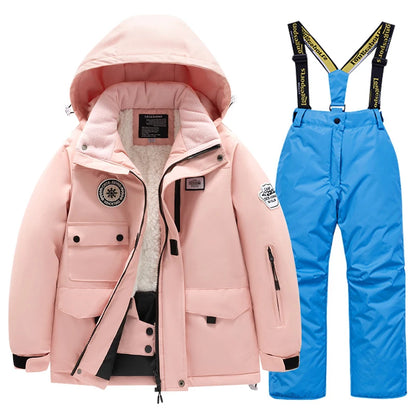 2 Piece Winter Children's skiing suit windproof Jacket and Pants waterproof thick coat for warm Snow Ski Set