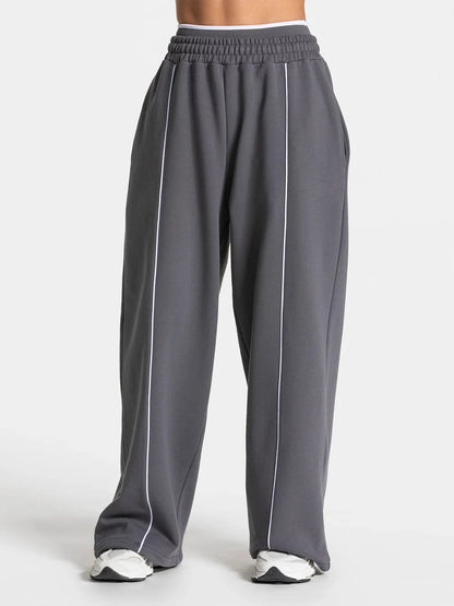 Women's Contrast line Wide Leg Joggers Running Trouser Cotton Mid Waist Casual Loose Sports Yoga Pants With Back Pocket Gymwear The Clothing Company Sydney