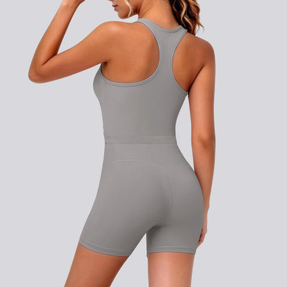 2 Piece Women's Breathable Workout Top I-shaped Vest  Push Up Quick-Dry Summer Yoga Shorts Matching Set