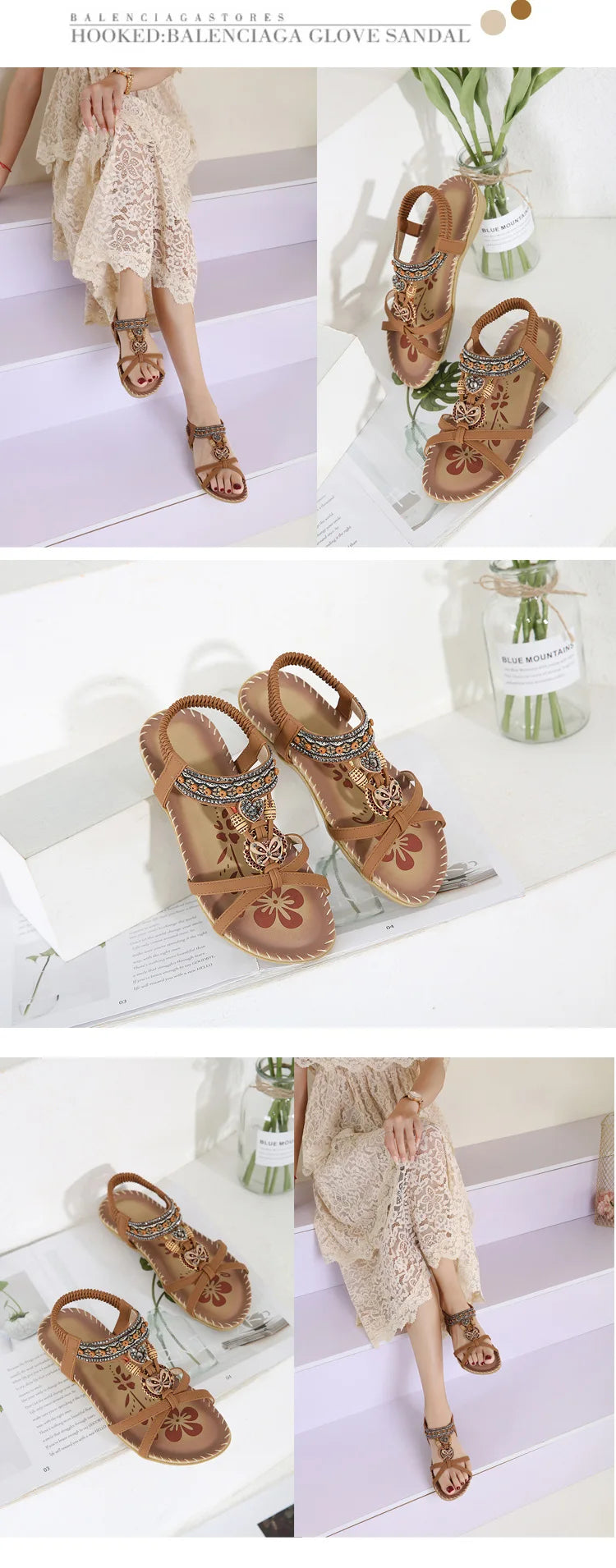 Women Fashion  Flat Flower Rhinestone Open Toe Outdoor Wear Beach Sandals