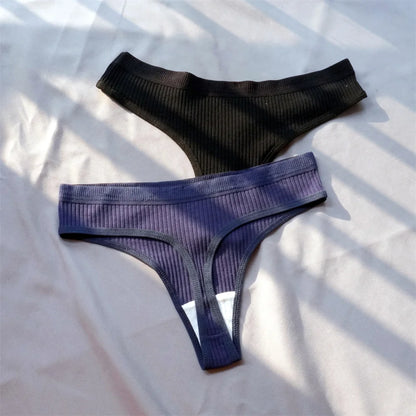 3 Pack Seamless Ribbed Cotton Thong Low Waist Bikini Briefs Sports Underwear Plus Size