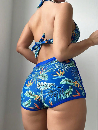2 Piece Halter Bikini Set Shorts Swimsuit High Waist Swimwear Female Printed Bathers Swimming Bathing Swim Suit Beachwear