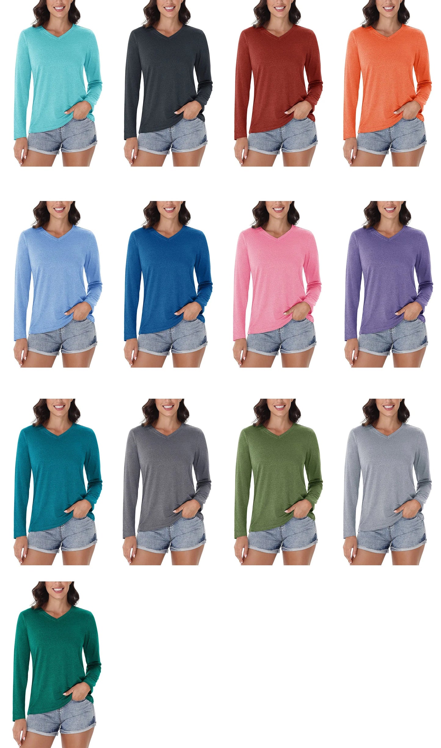 UPF 50+ Sun Protection Long Sleeve Shirts Womens V Neck Summer T-Shirts Outdoor Athletic Workout Running Gym Sportswear The Clothing Company Sydney